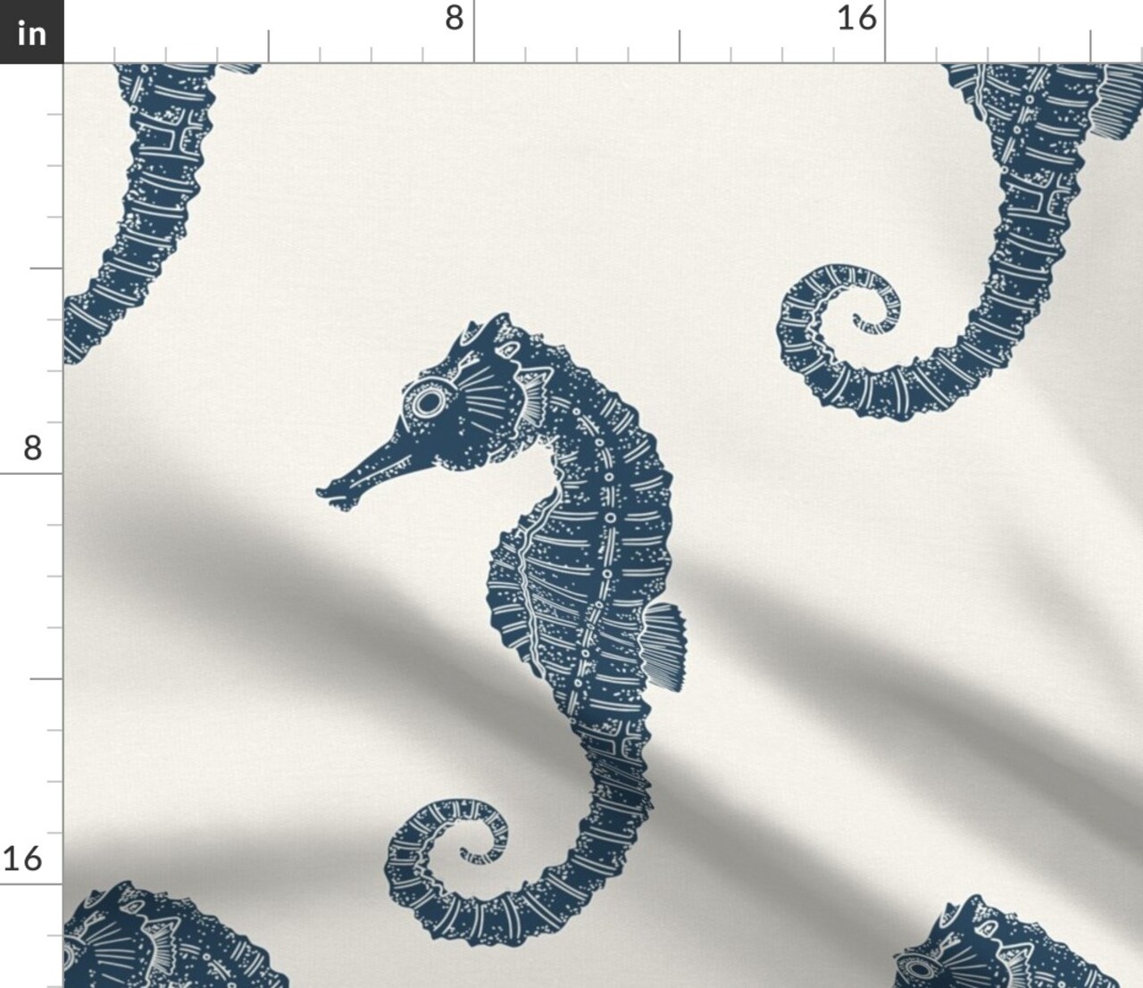 Coastal Seahorse Beach Sealife Sea Ocean Nautical Blue Cream Maritime Xl Scale Custom Printed Fabric by Spoonflower Various Fabrics by the Yard or Fat Quarter